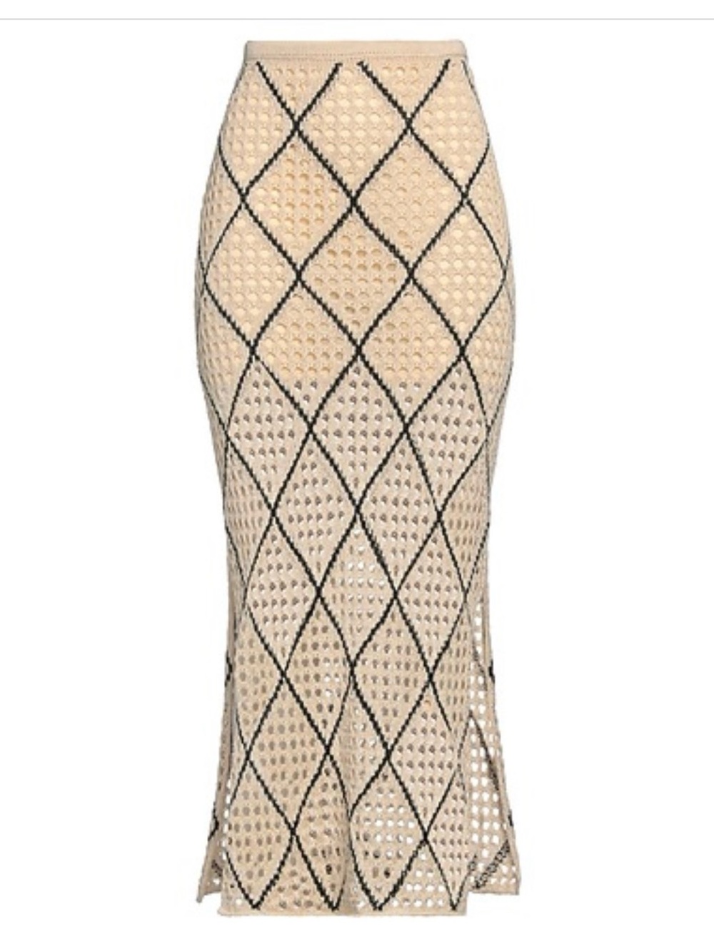 Beige Diamond Lattice Pencil Midi Skirt